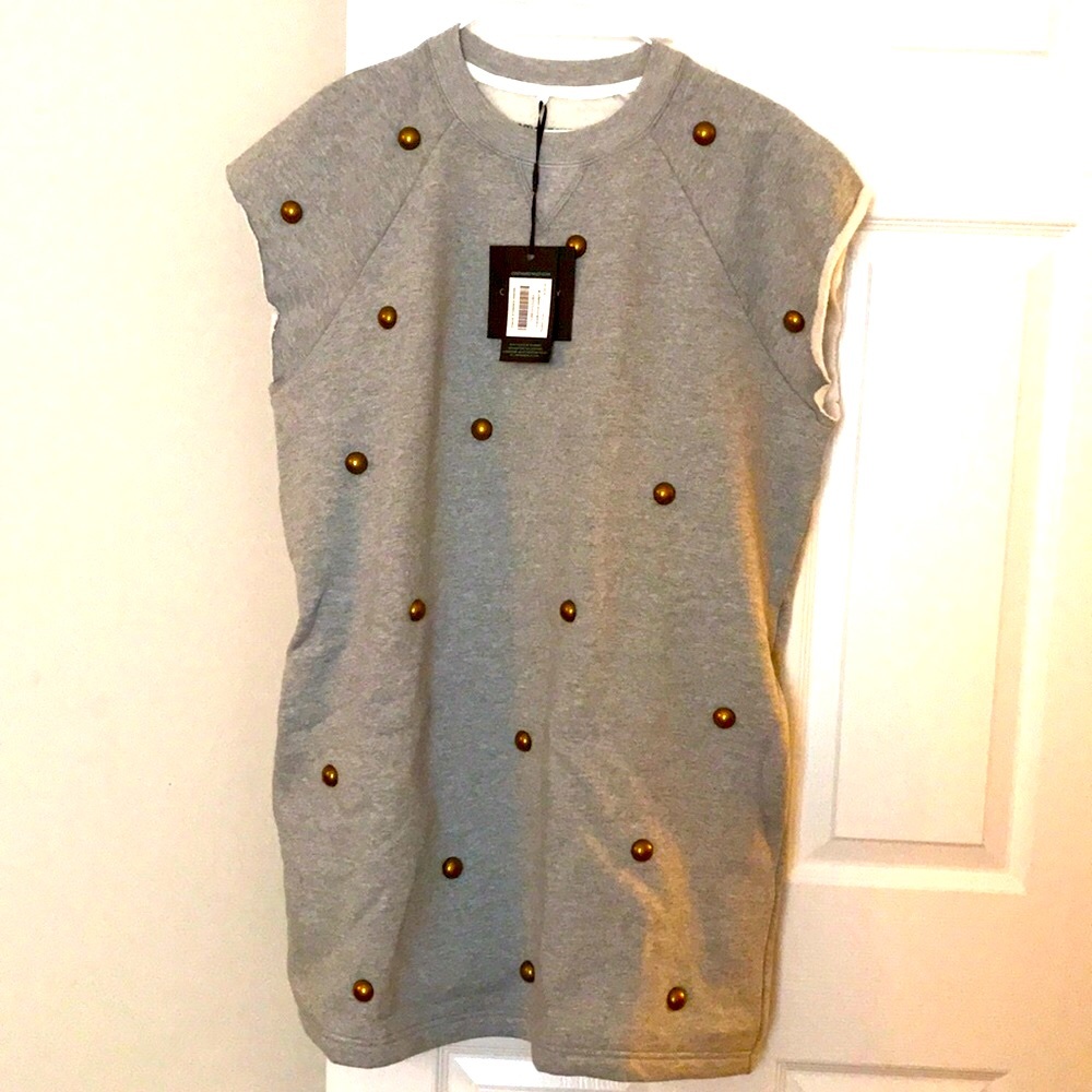 Cynthia Rowley Chase Sweatshirt Gray Studded Dress, Size M. Fleeced lined.